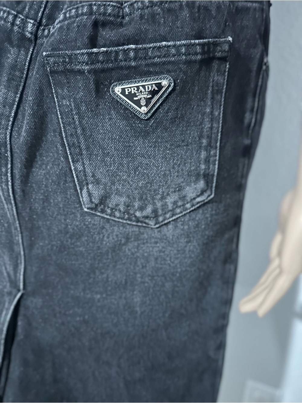 Prada Black Mid-Rise Denim Midi Skirt - Picture 6 of 13
